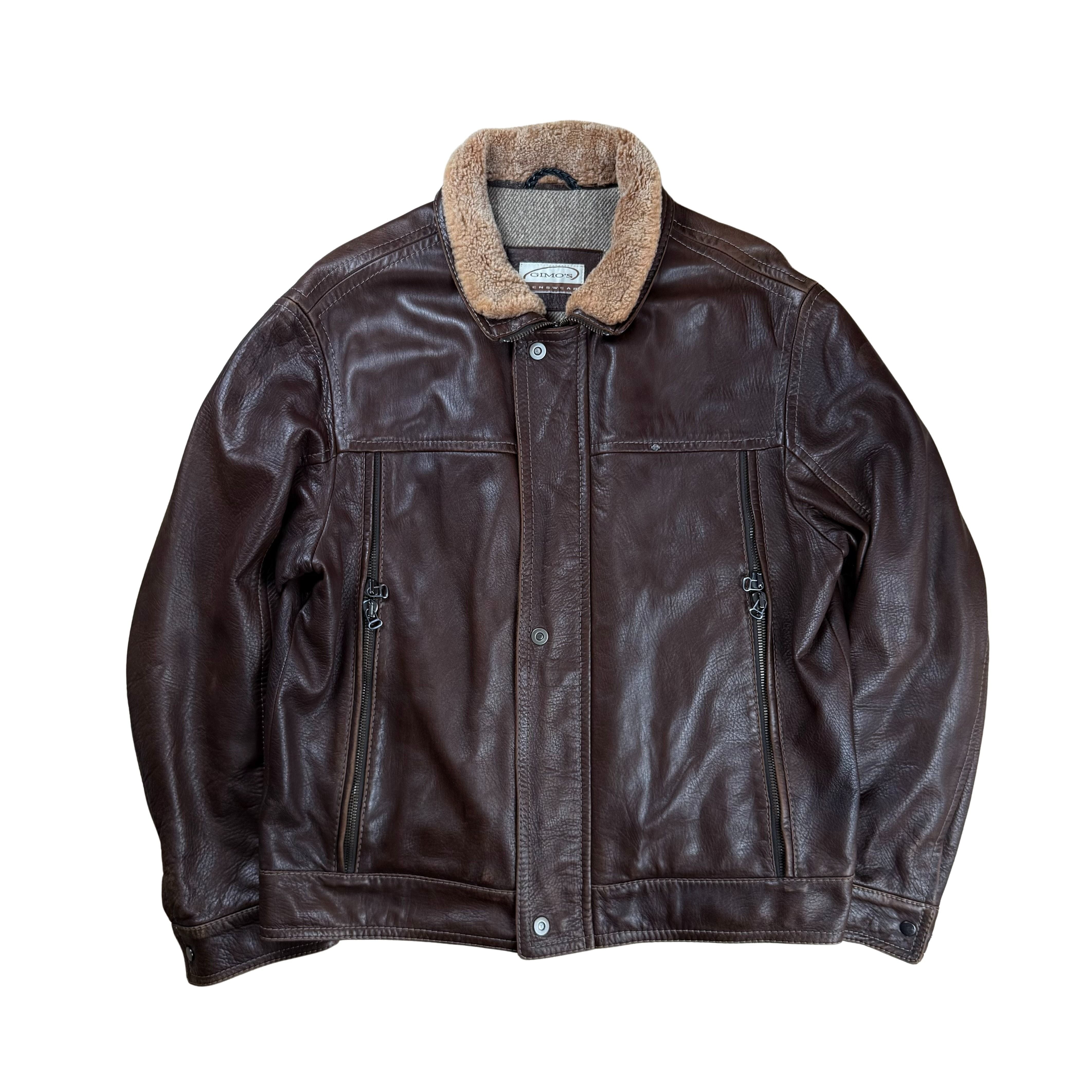 Vintage Gimo's Lederjacke mit Lammfellkragen - L