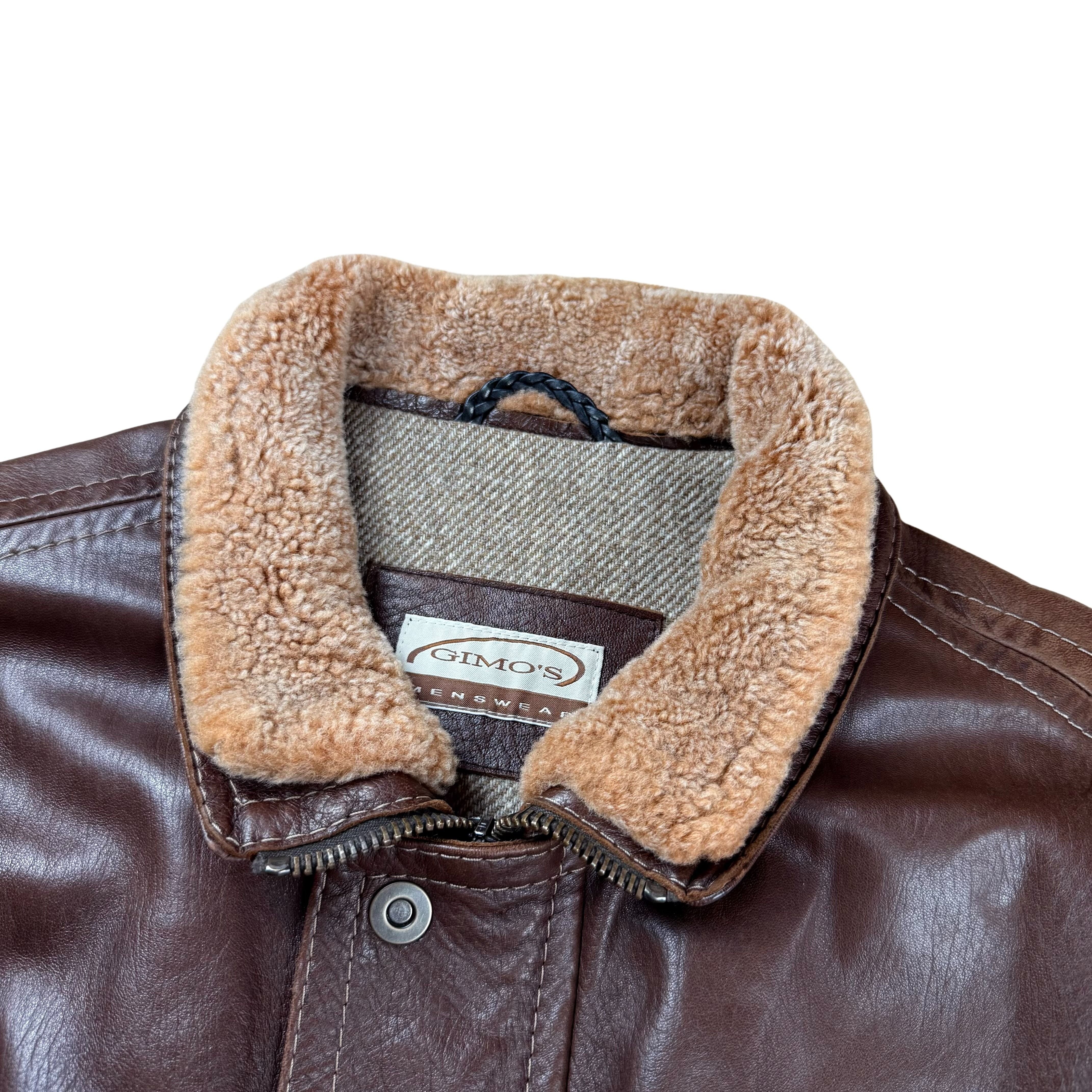 Vintage Gimo's Lederjacke mit Lammfellkragen - L