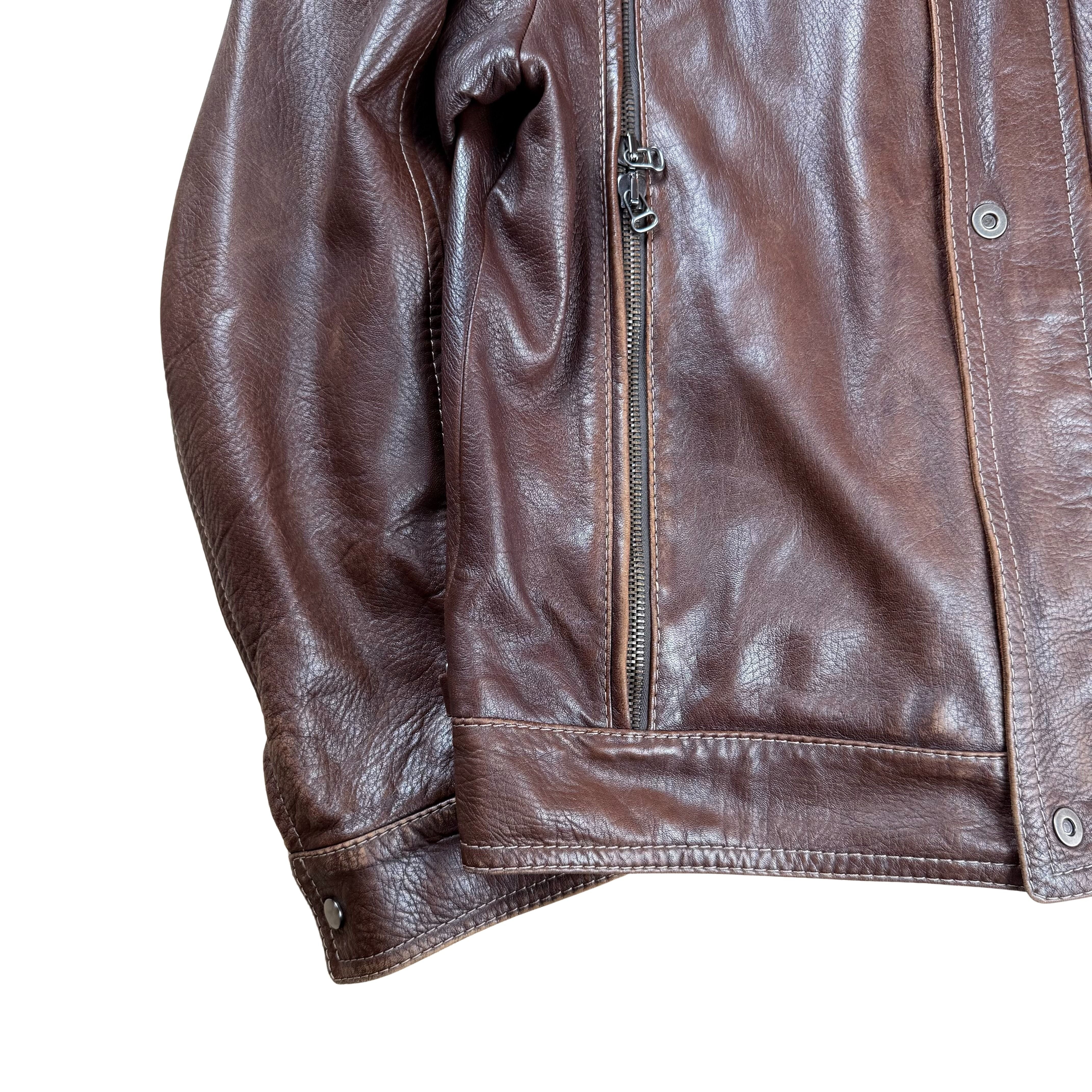 Vintage Gimo's Lederjacke mit Lammfellkragen - L