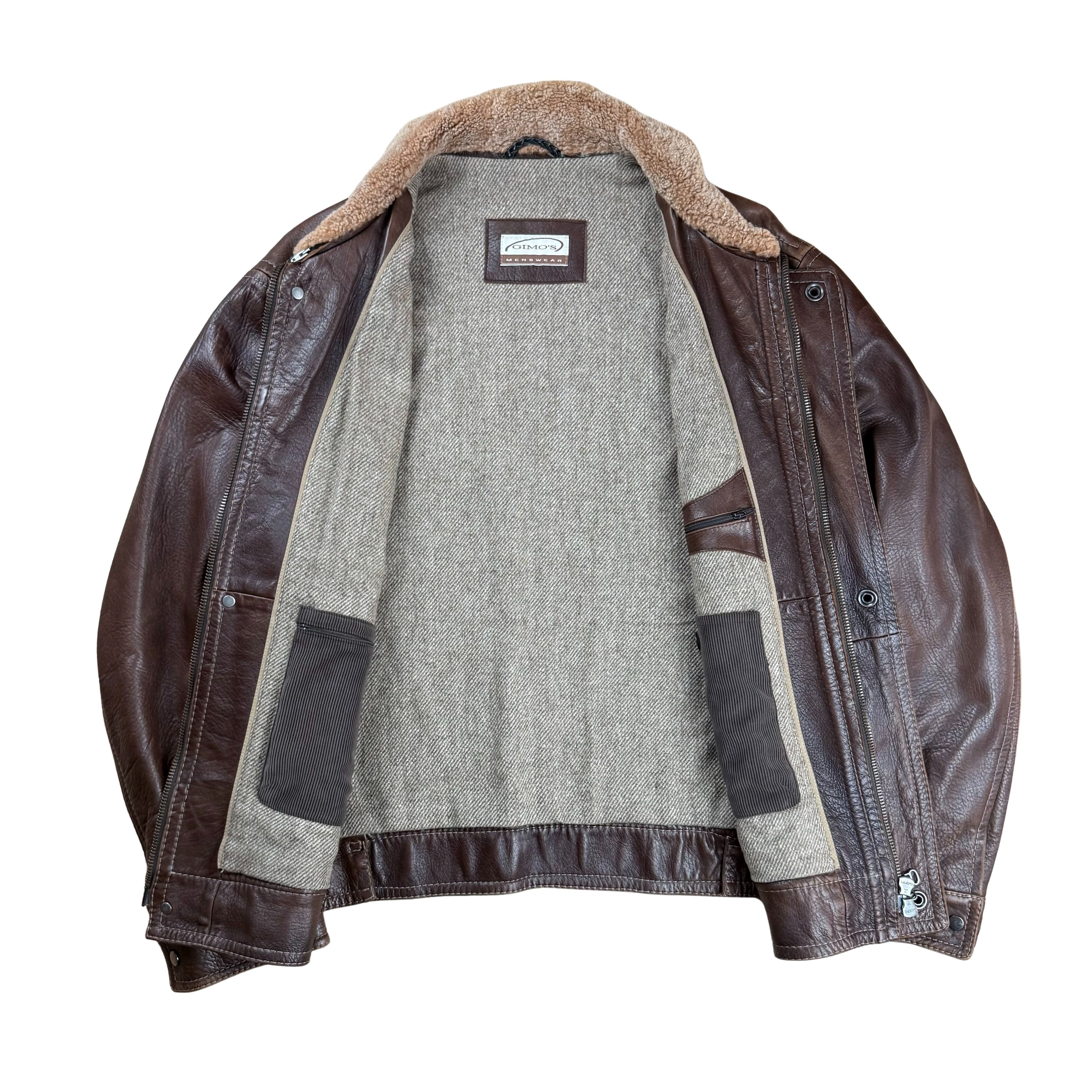 Vintage Gimo's Lederjacke mit Lammfellkragen - L