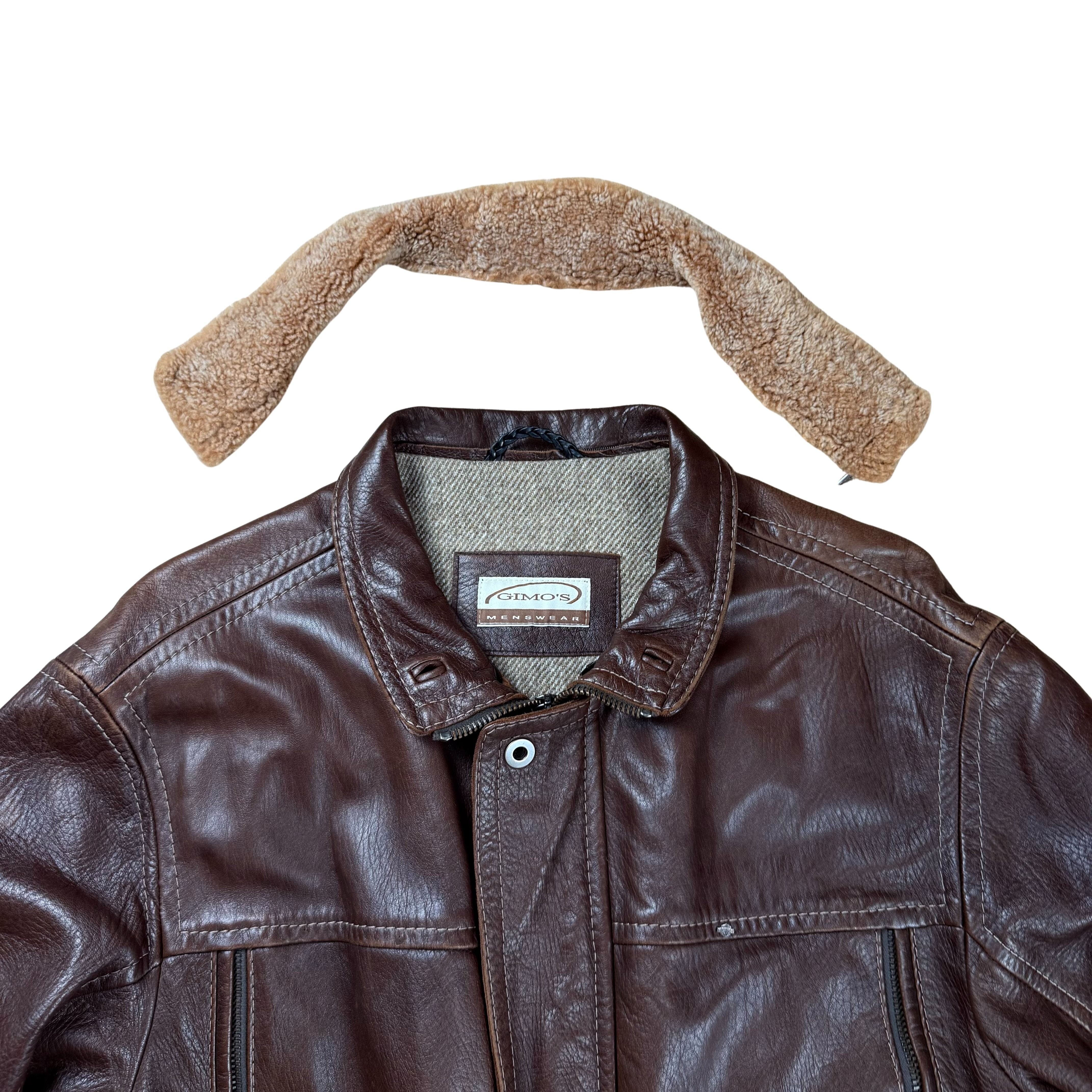 Vintage Gimo's Lederjacke mit Lammfellkragen - L