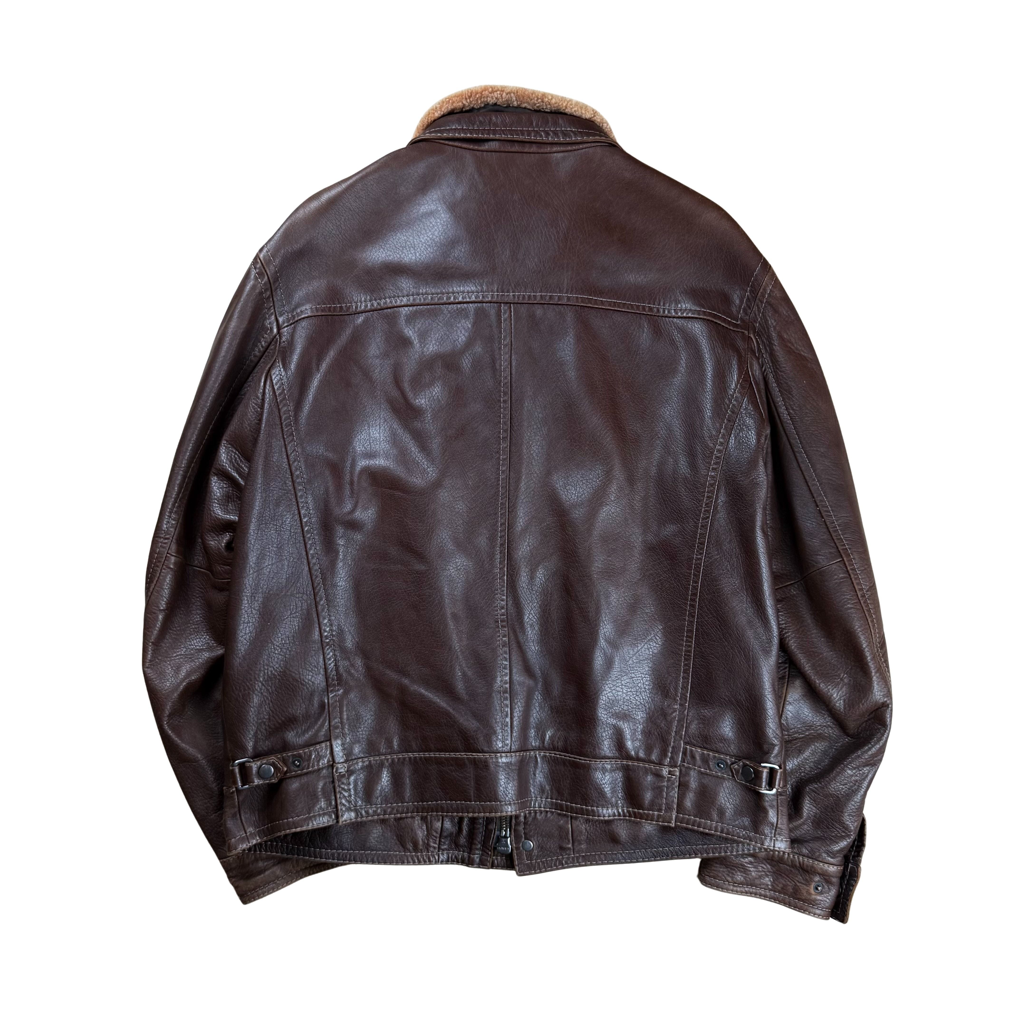 Vintage Gimo's Lederjacke mit Lammfellkragen - L