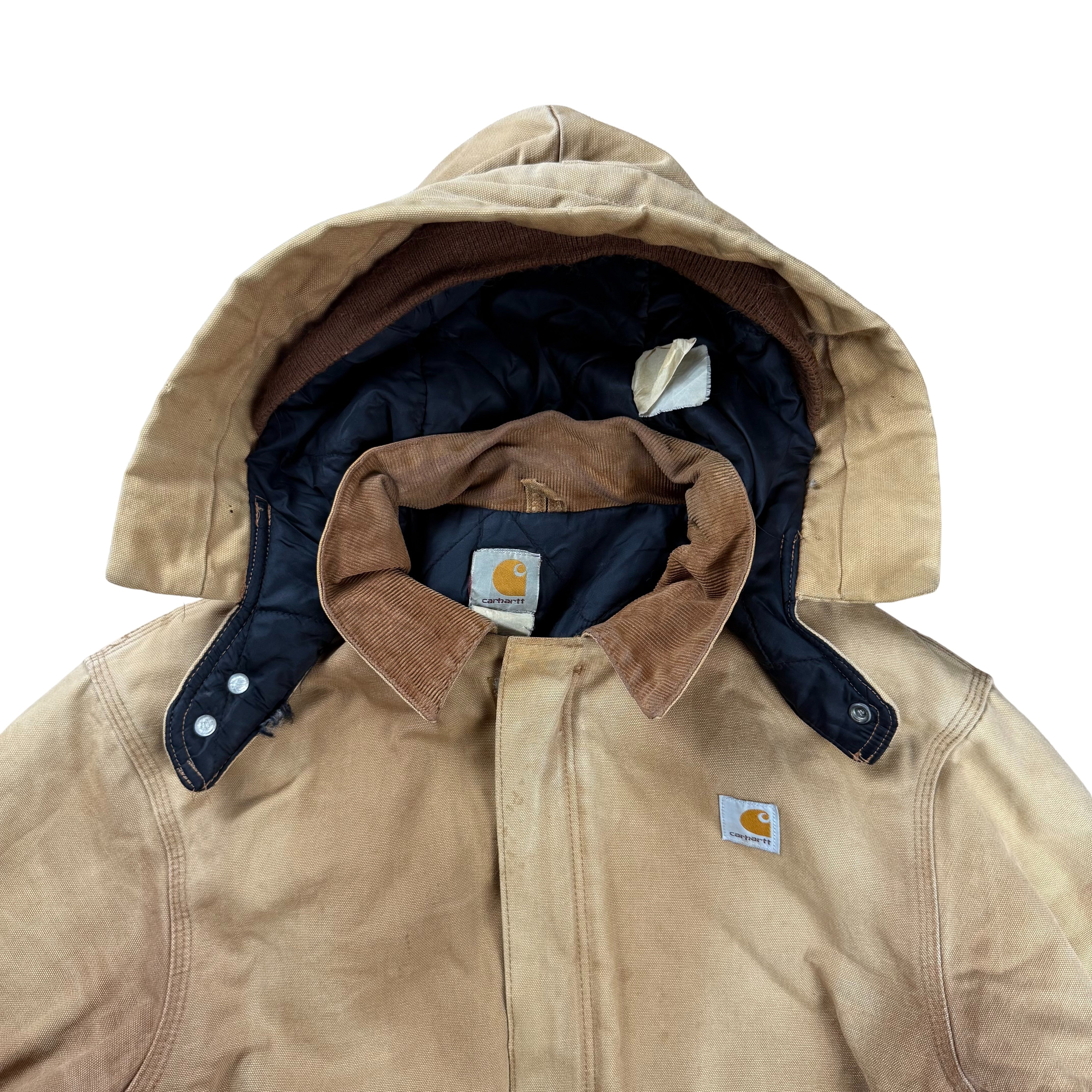 Vintage Carhartt Chore Jacket Hooded 90s Faded - L