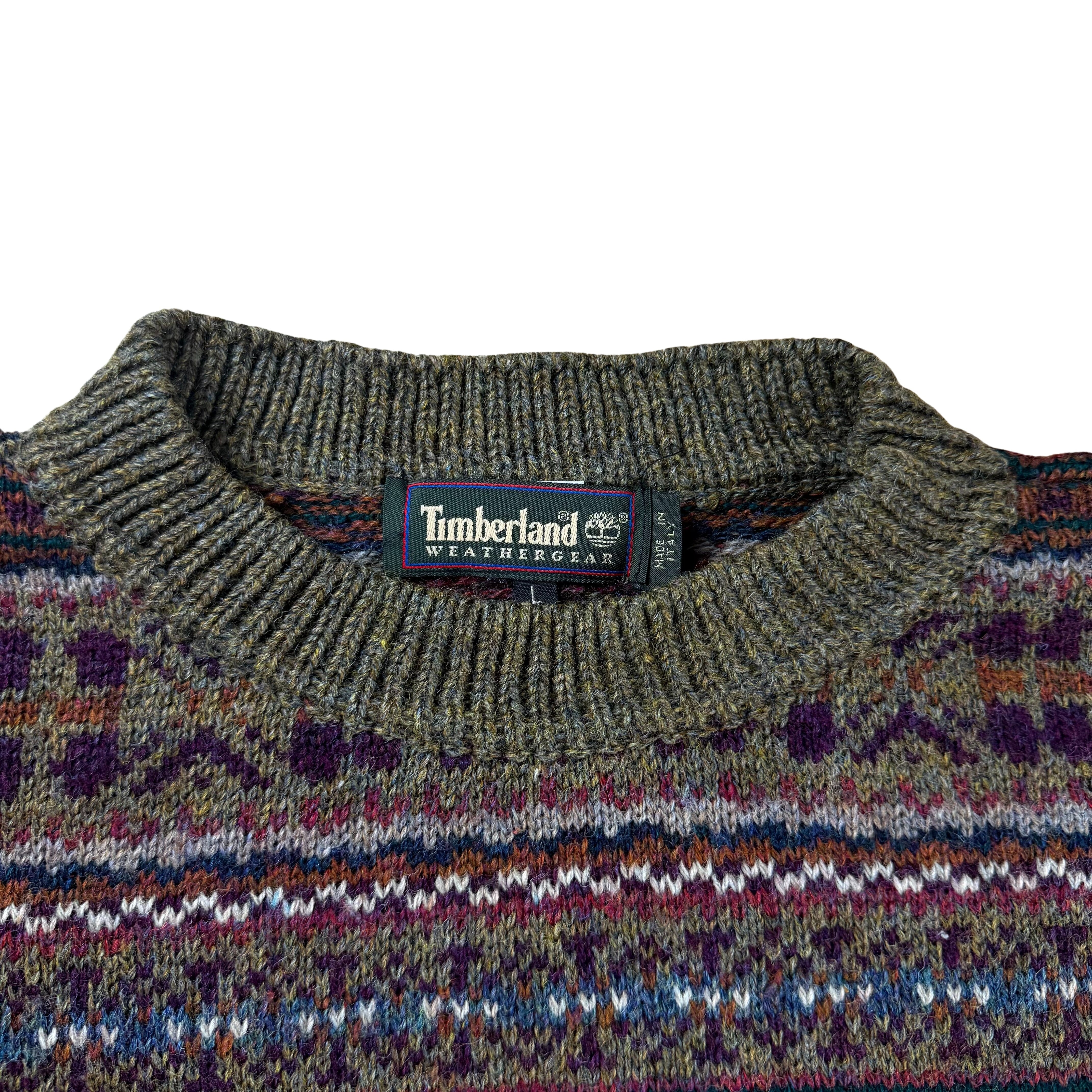 Vintage Timberland 90s Fair Isle Wool Knit Sweater - L