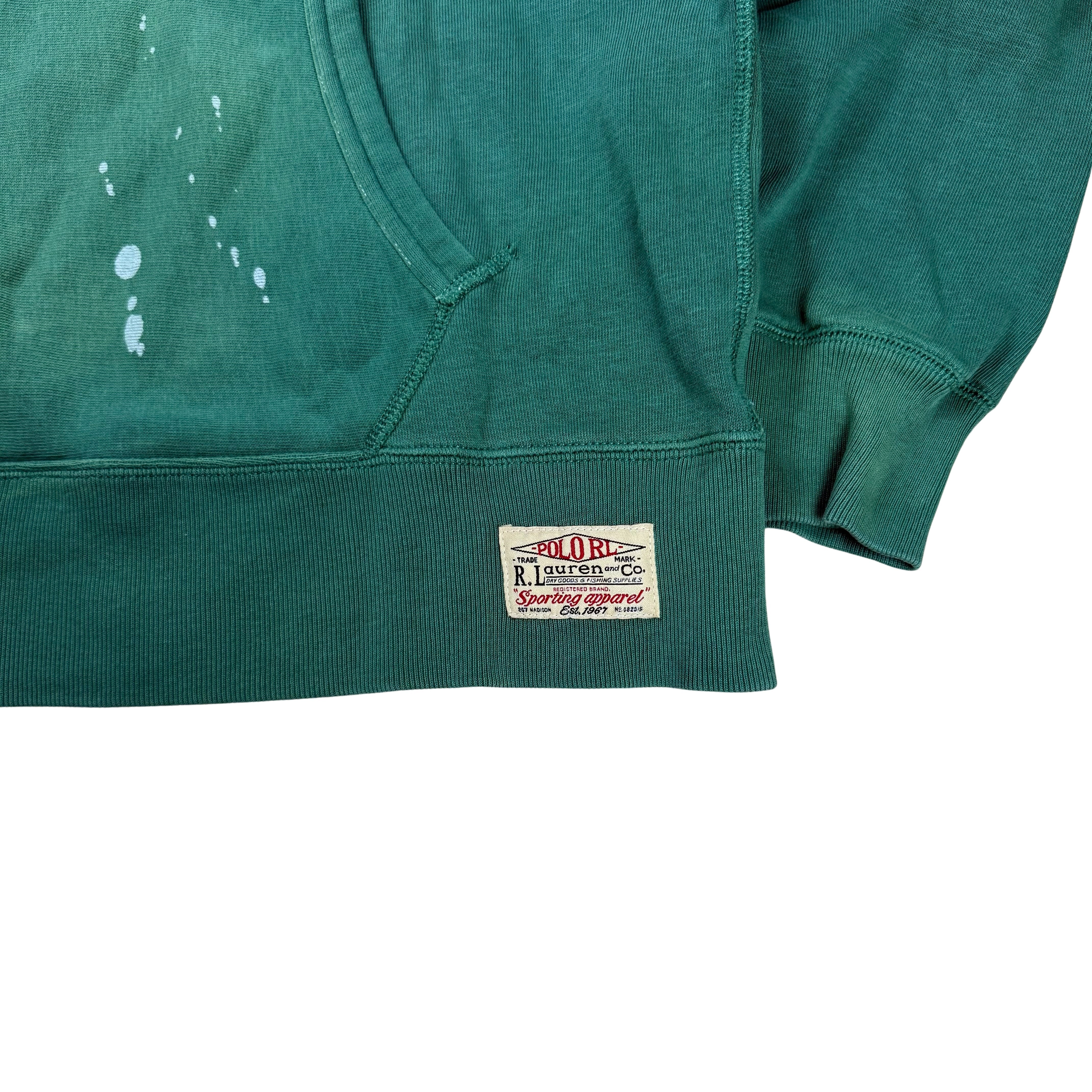 Vintage Washed Green Ralph Lauren College Hoodie - L