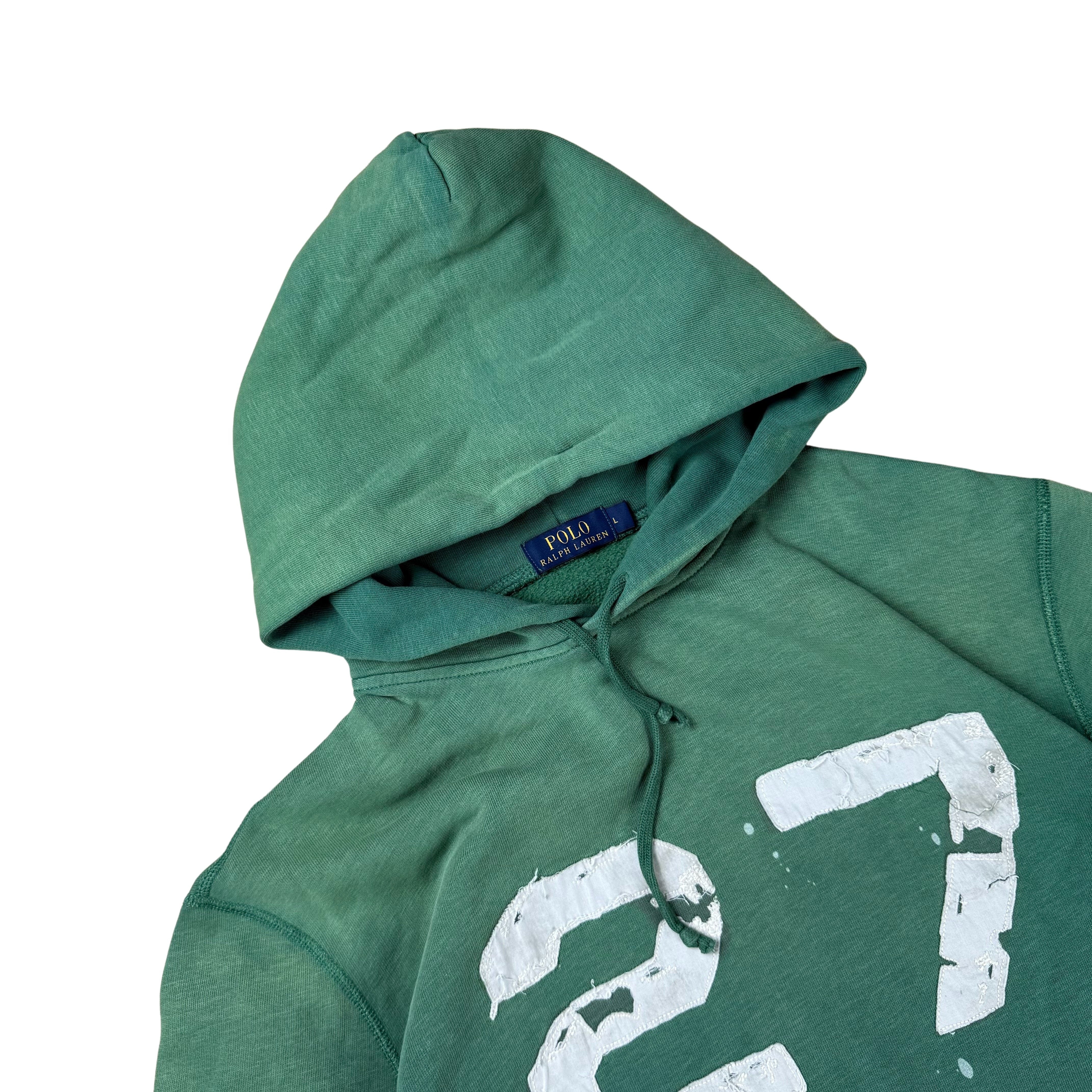 Vintage Washed Green Ralph Lauren College Hoodie - L