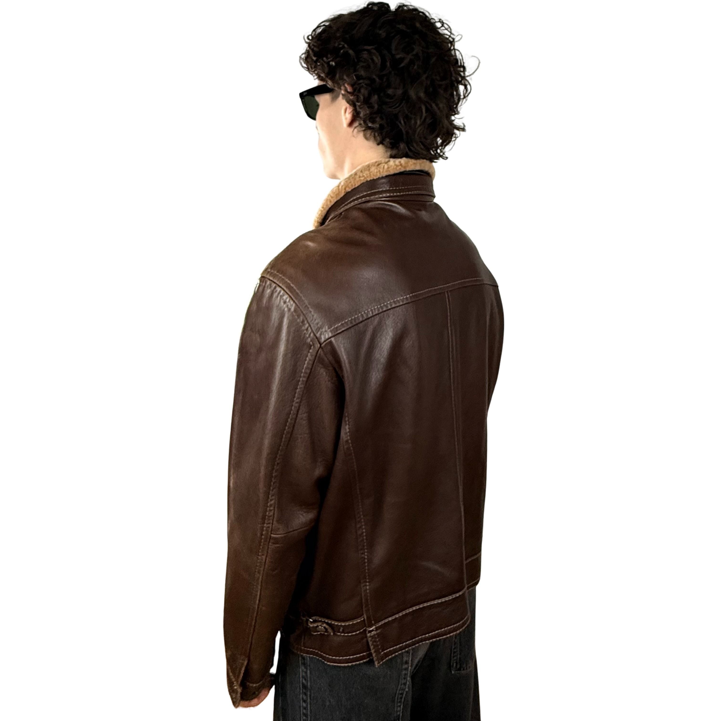 Vintage Gimo's Lederjacke mit Lammfellkragen  - L