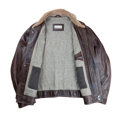 Vintage Gimo's Lederjacke mit Lammfellkragen  - L