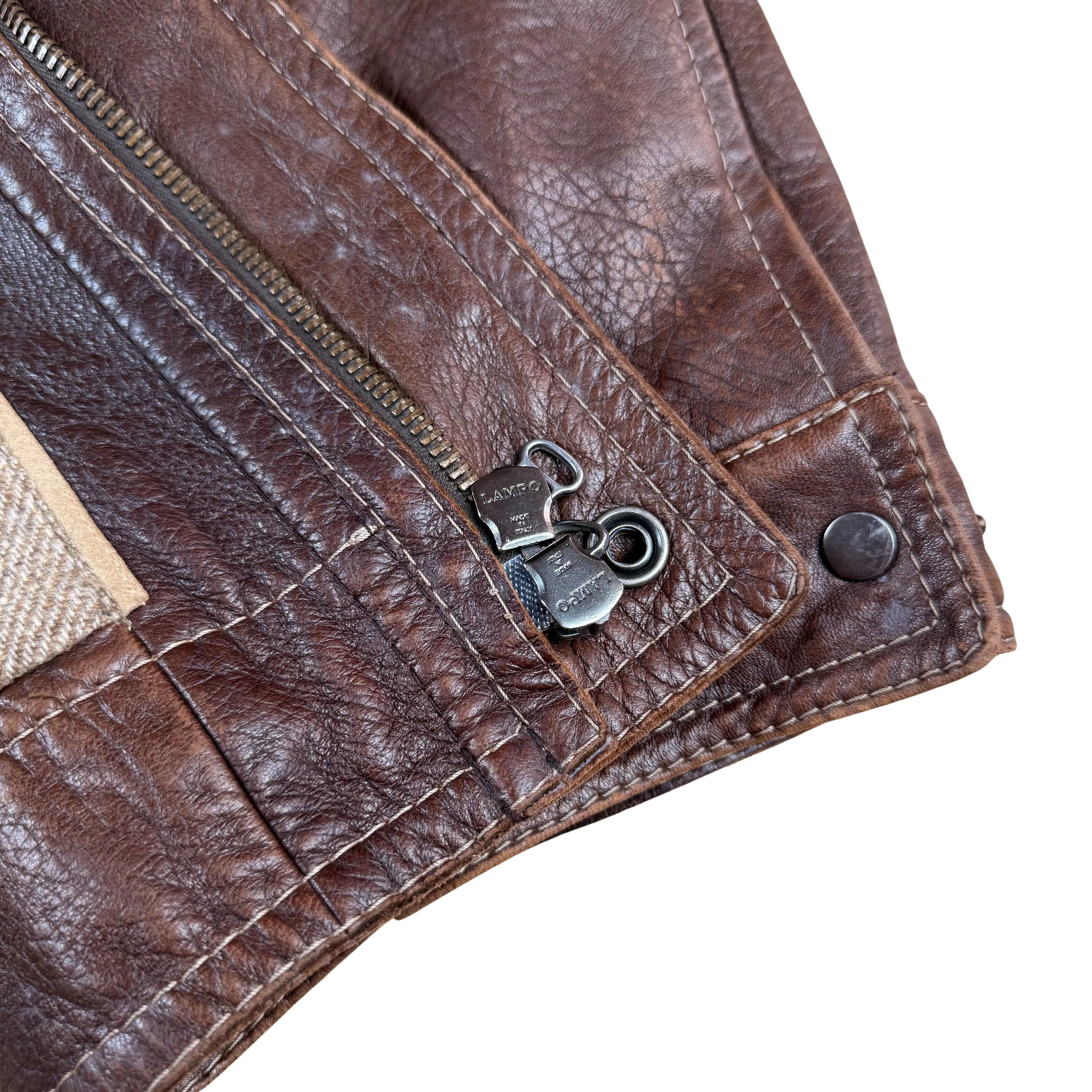 Vintage Gimo's Lederjacke mit Lammfellkragen  - L