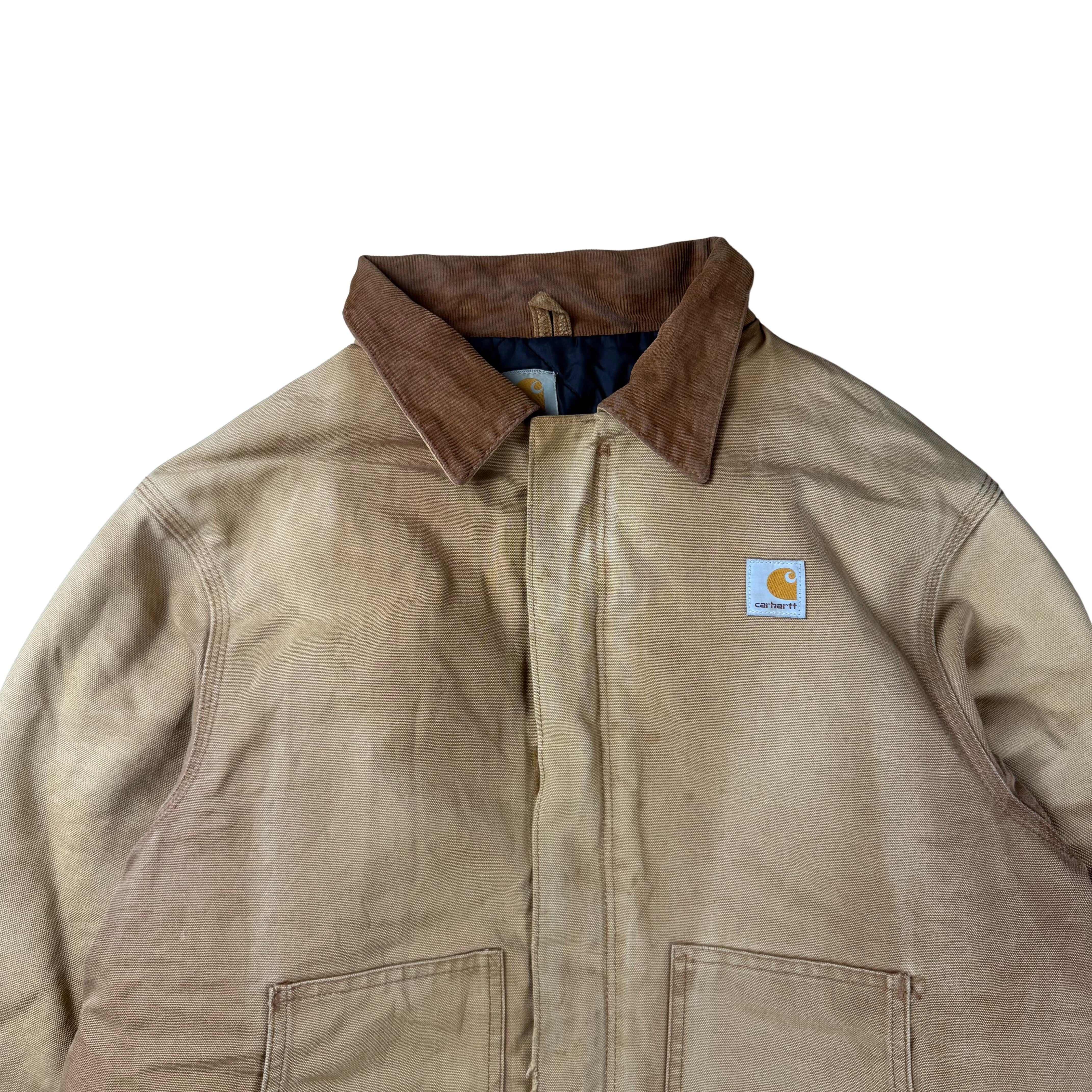 Vintage Carhartt Chore Jacket Hooded 90s Faded  - L