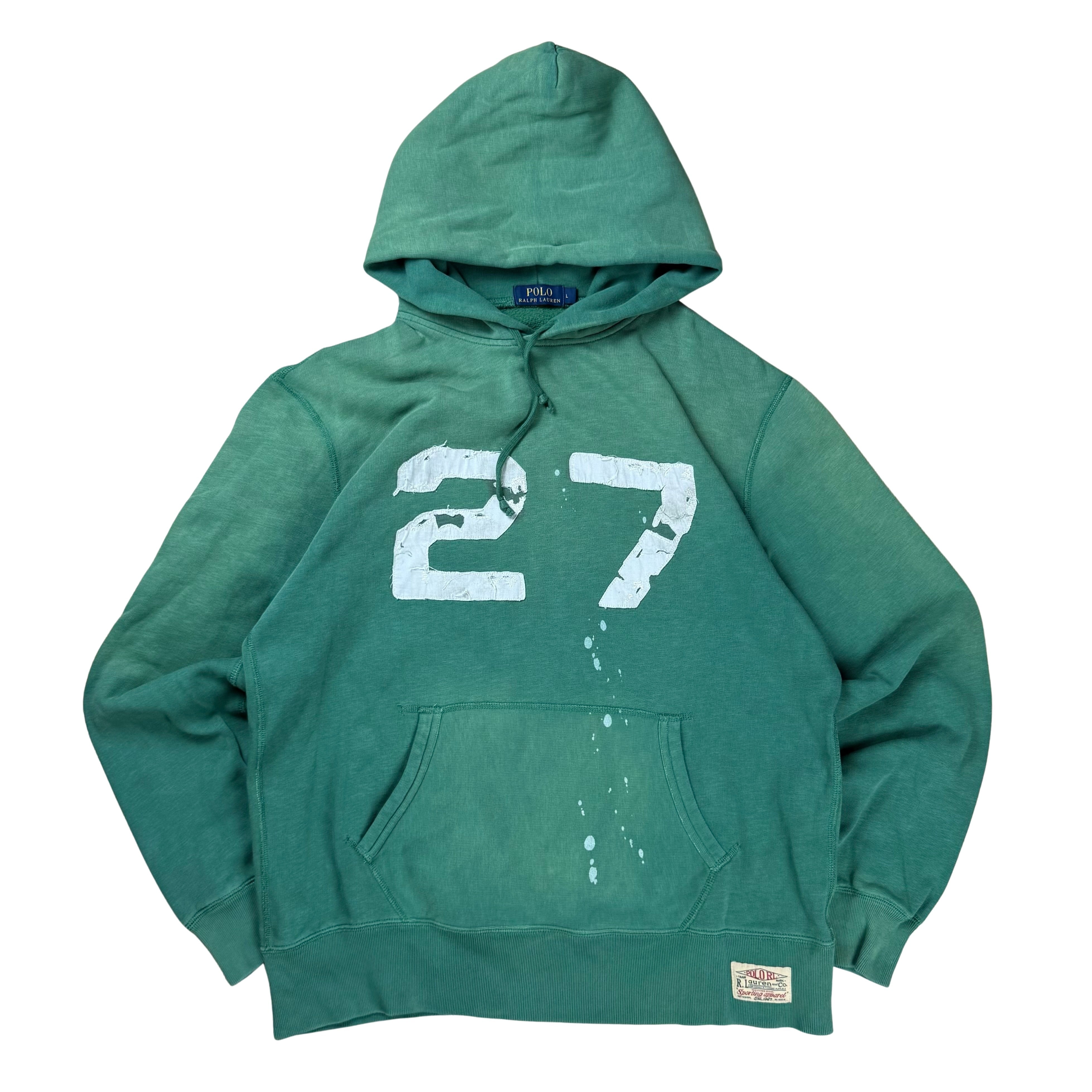 Vintage Washed Green Ralph Lauren College Hoodie  - L